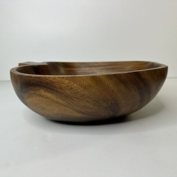 Vintage Wooden Serving Bowl Apple Shaped Fork Spoon Utensils Salad Pumpkin - Picture 16 of 16